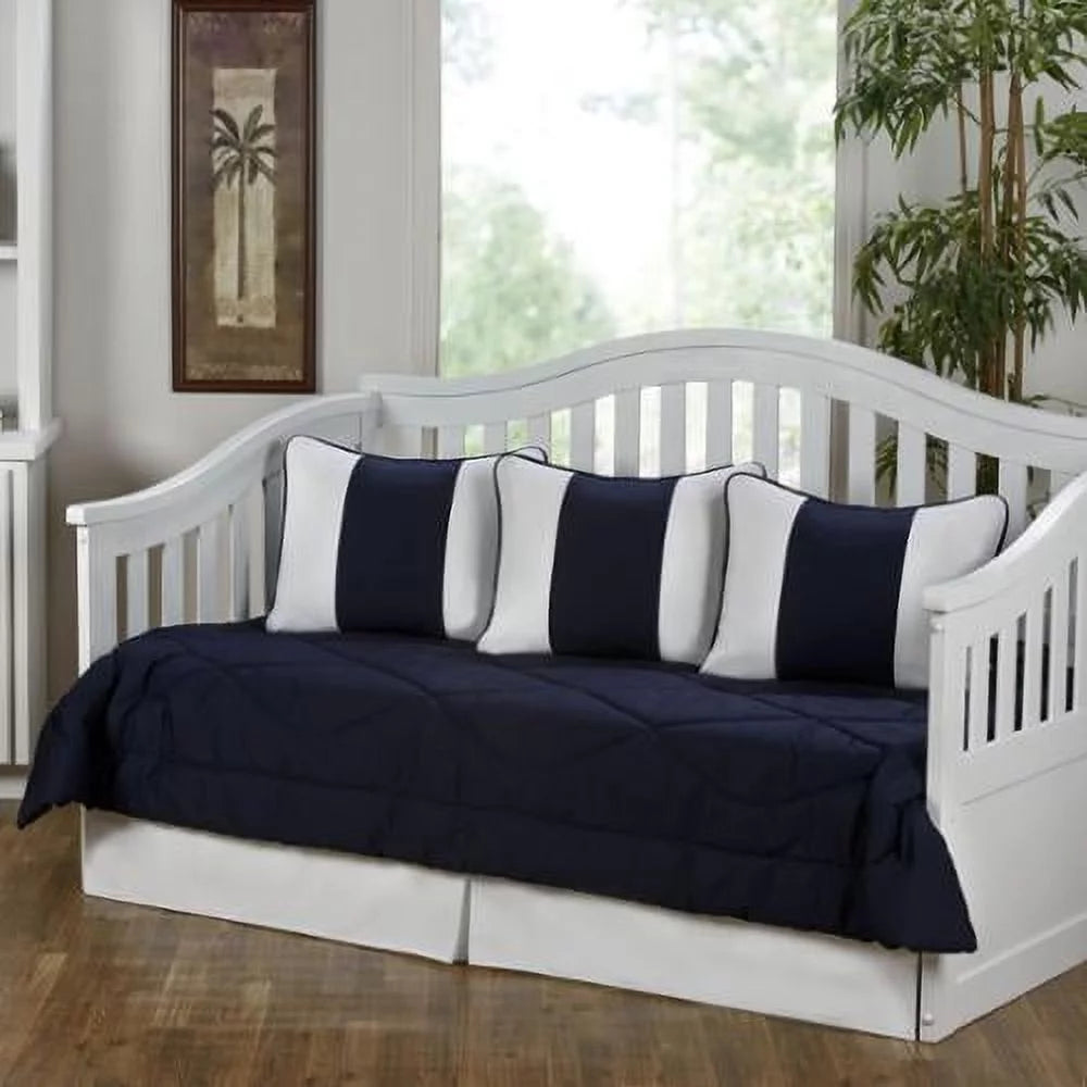 Navy Blue and White 5-Piece Daybed Set J612323