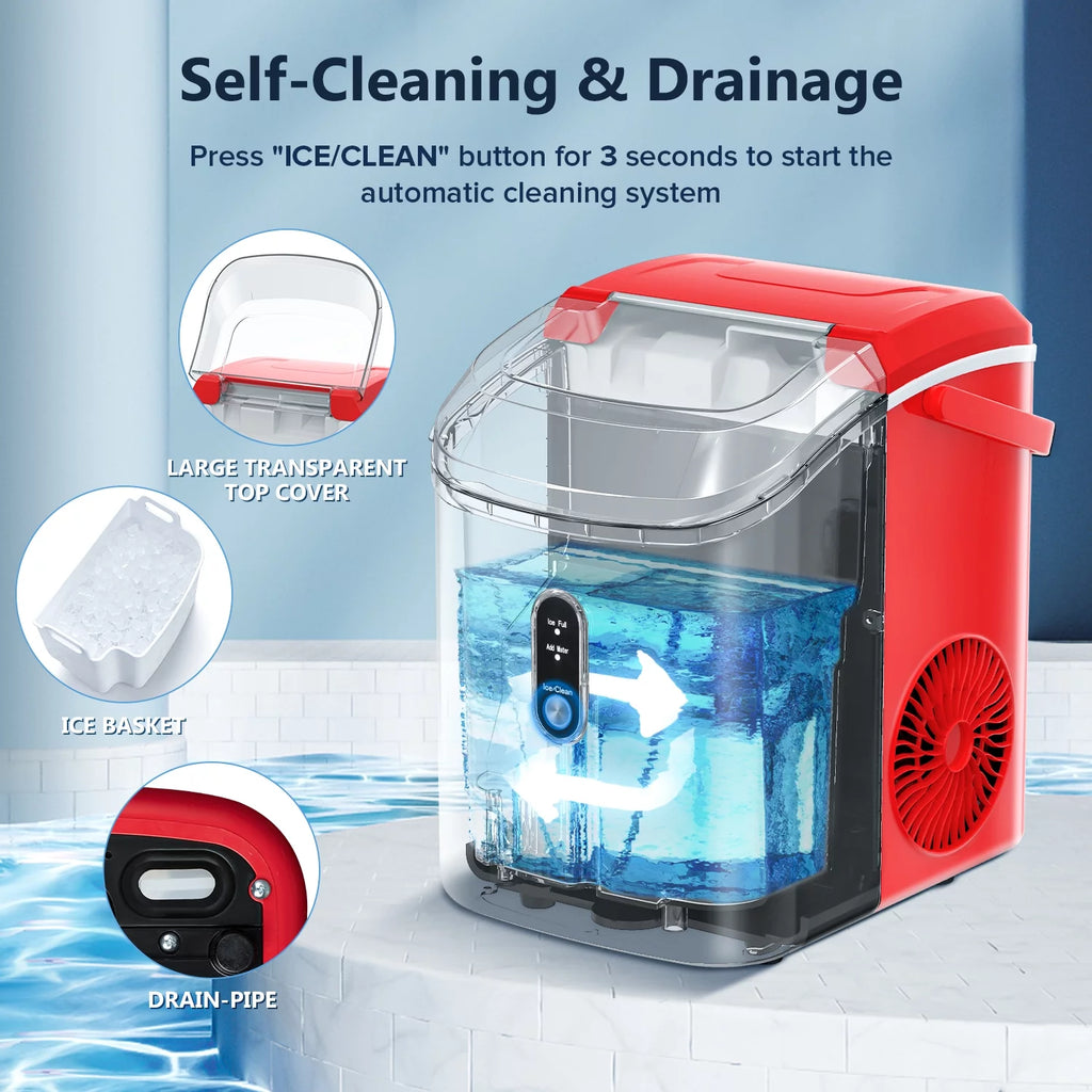 Portable Nugget Countertop Ice Maker with Self-Cleaning, 35Lbs/24Hrs, Ice Basket & Ice Scoop B3511