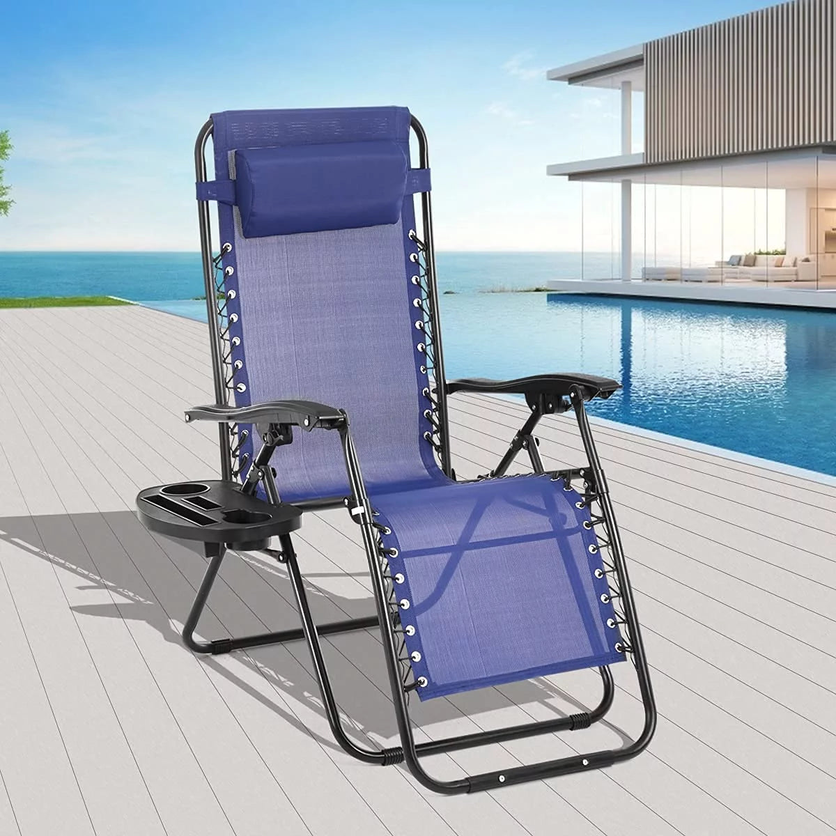 Blue Zero Gravity Chair with Pillow & Cup Holder M766