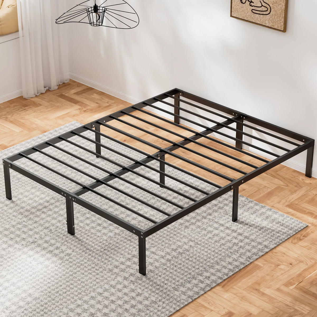 Queen Size Black Metal Platform Bed Frame L104
