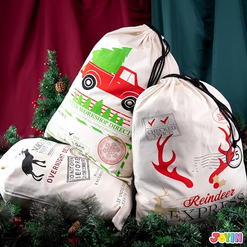 3 PCS Christmas Canvas Drawstring Gift Bag O99312