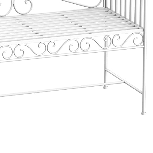 Cream White Metal Garden Bench with Armrests U594705