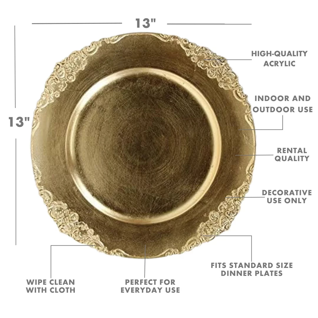 Vintage Acrylic Charger Plate, Gold (Pack of 4) M37915