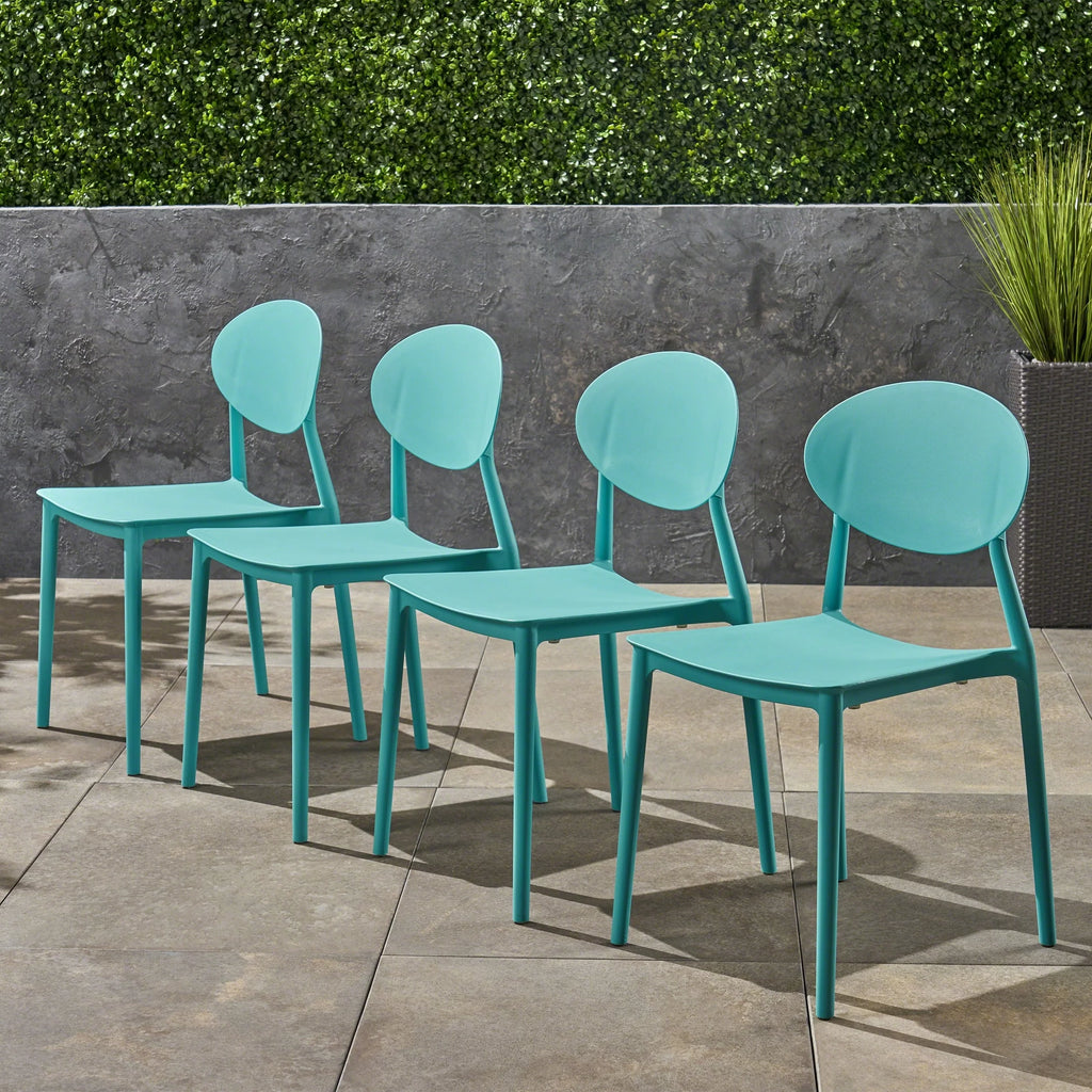 Teal Plastic Stacking Dining Chairs Set of 4 B613