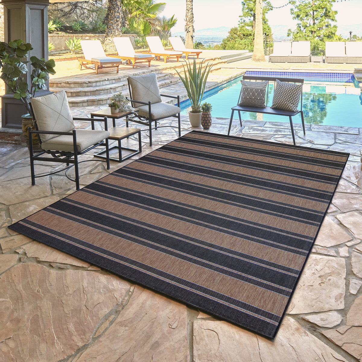 Modern Striped 8x10 Outdoor Area Rug T8442