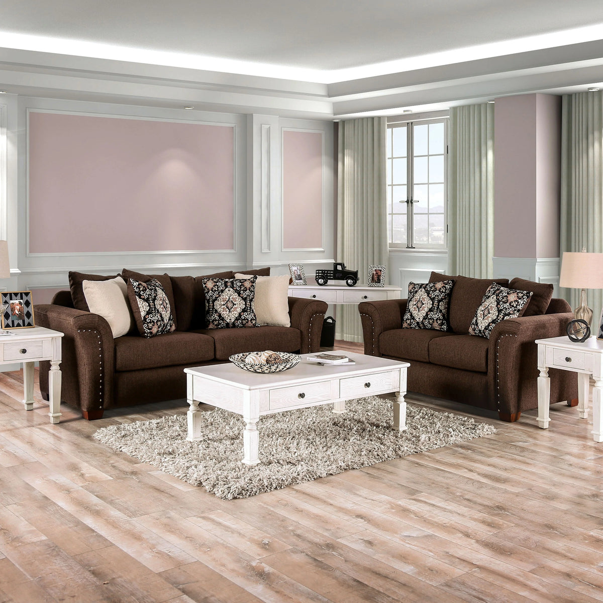 Traditional Fabric Upholstered 2-Piece Sofa Set G308