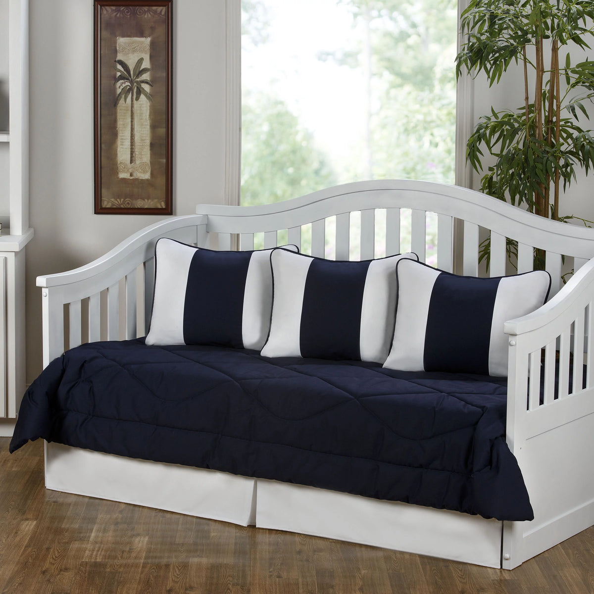 Navy Blue and White 5-Piece Daybed Set J612323