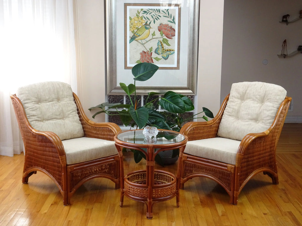Natural Rattan Wicker Armchair with Cream Cushions S6594