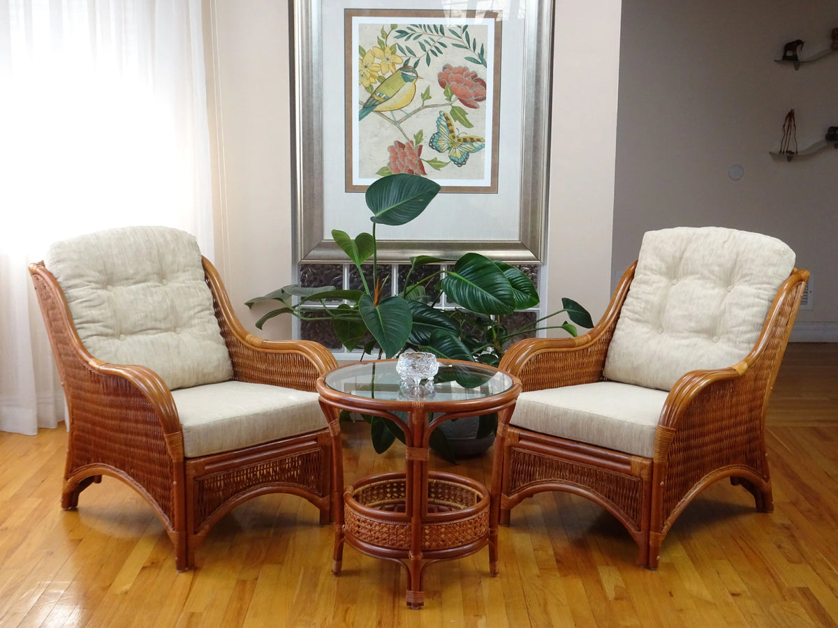 Natural Rattan Wicker Armchair with Cream Cushions S6594