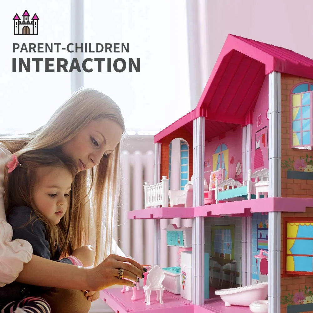 2-Story 4 Rooms Doll House with Furniture and Accessories U5241