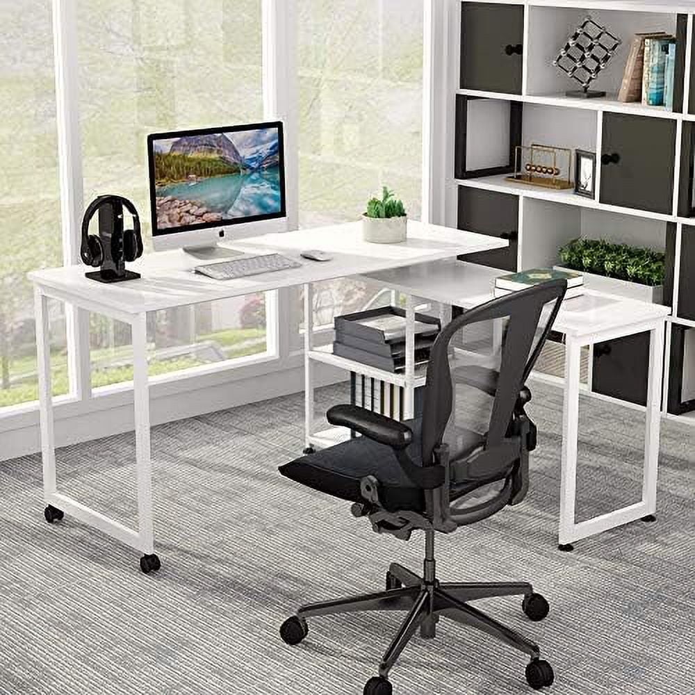 55 inch L-Shaped Corner Computer Desk with Shelves B3902
