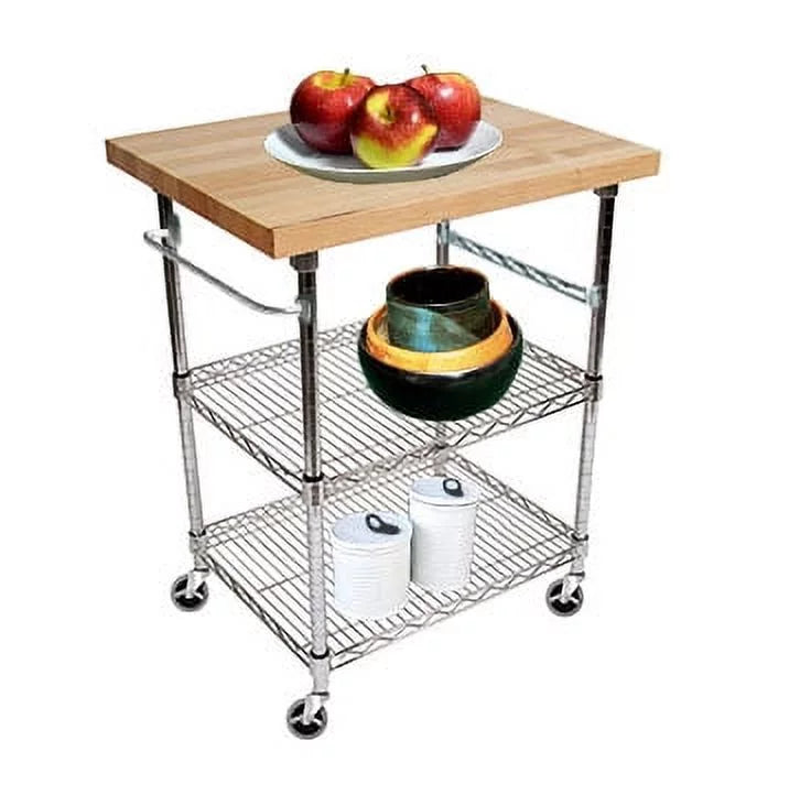 3 Tier Gourmet Cart with Maple Butcher Block Top V7283