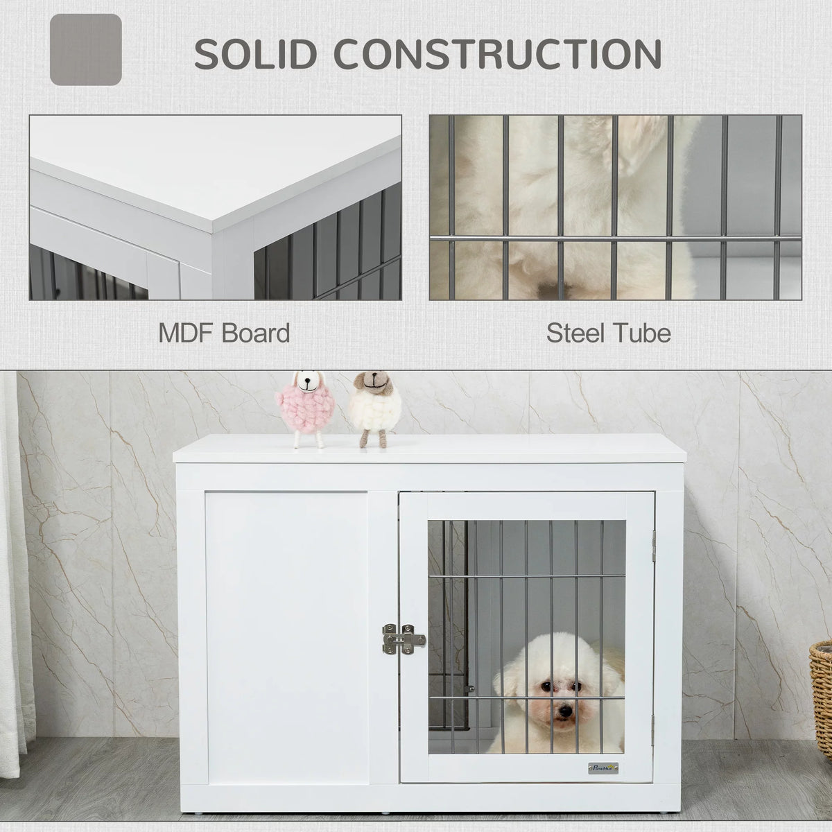 White Dog Crate Furniture End Table with Double Doors J634441