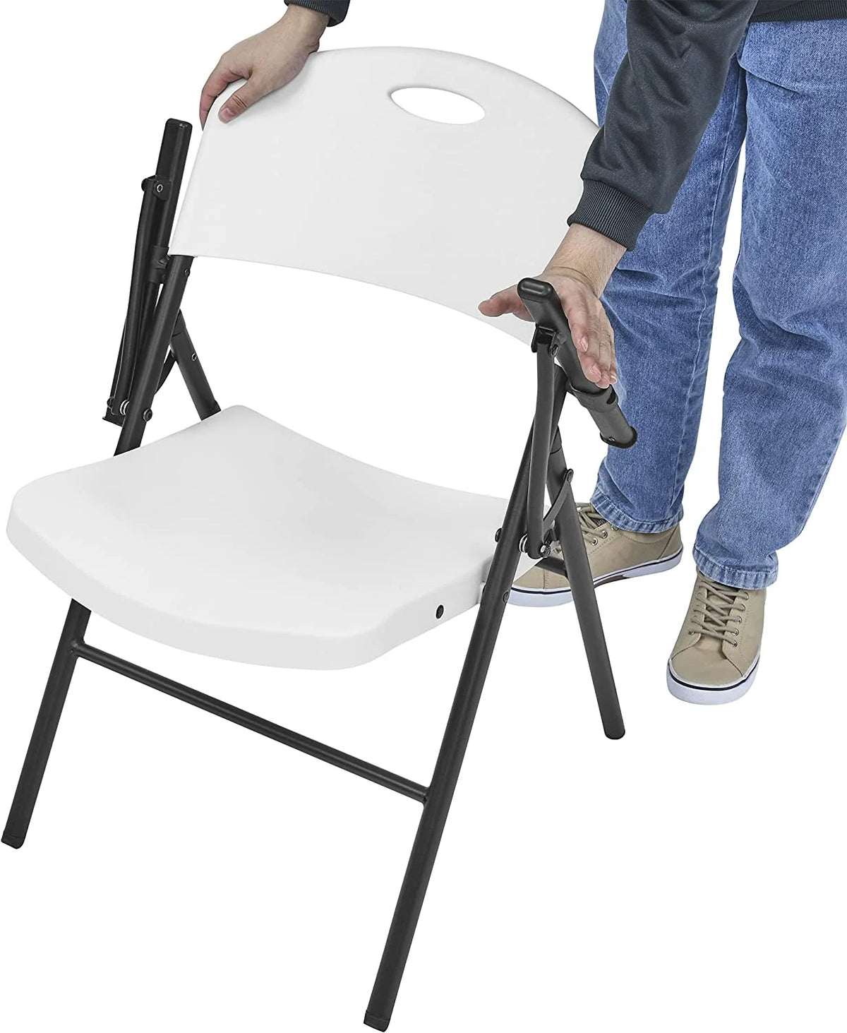 White 4pc Pack Plastic Folding Chair with Armrest F47700