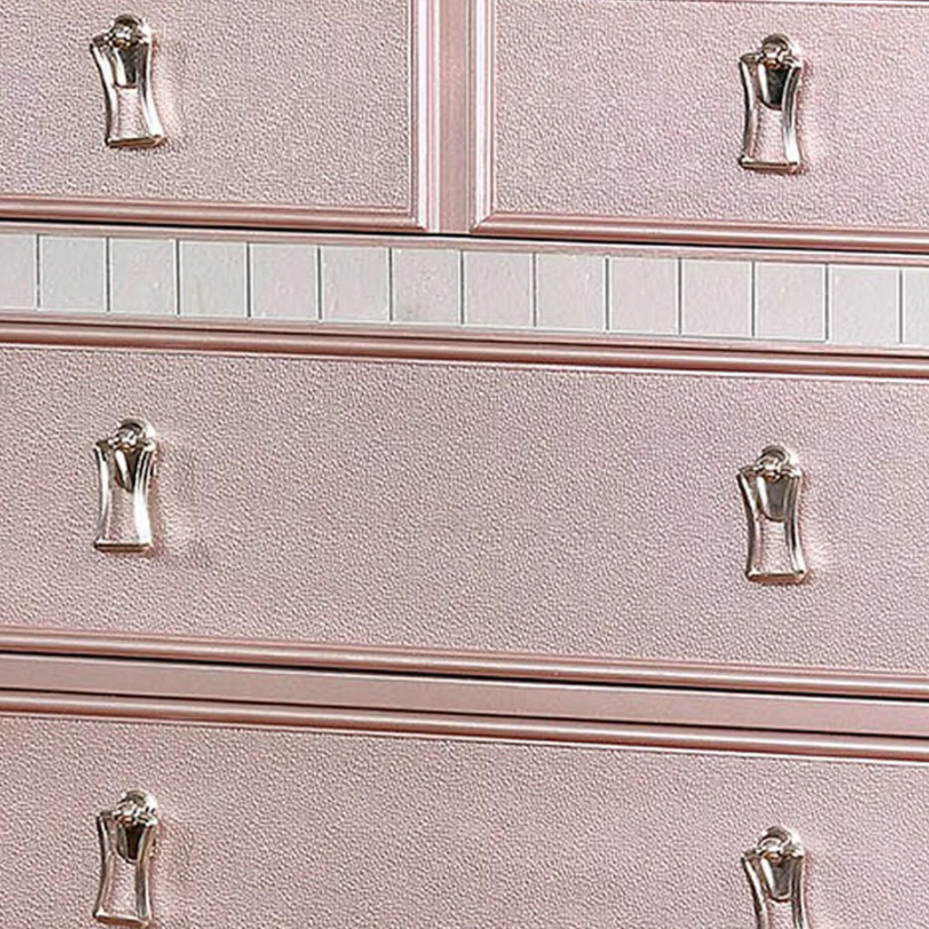 Pink 5 Drawer Solid Wood Chest with Mirror E289319
