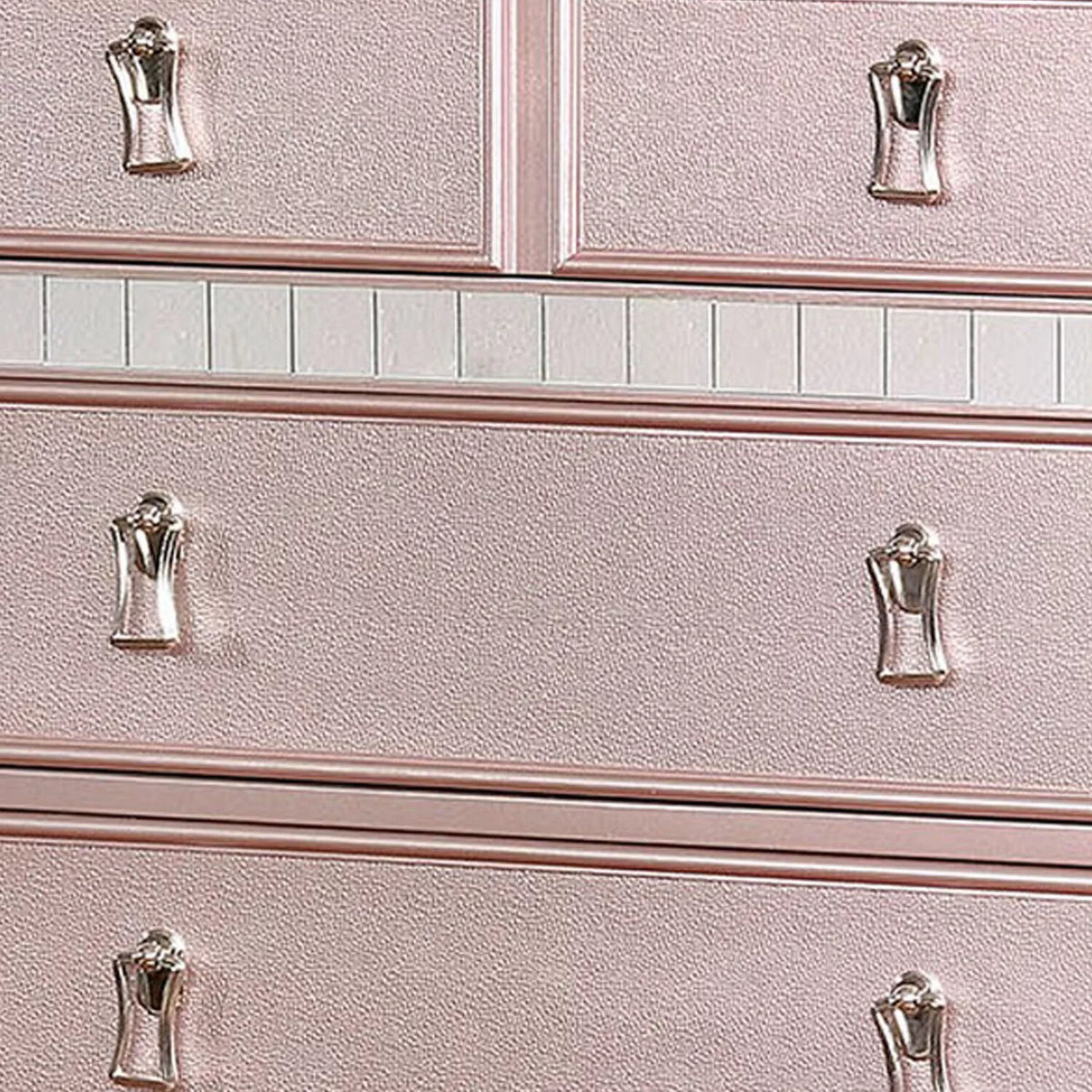 Pink 5 Drawer Solid Wood Chest with Mirror E289319