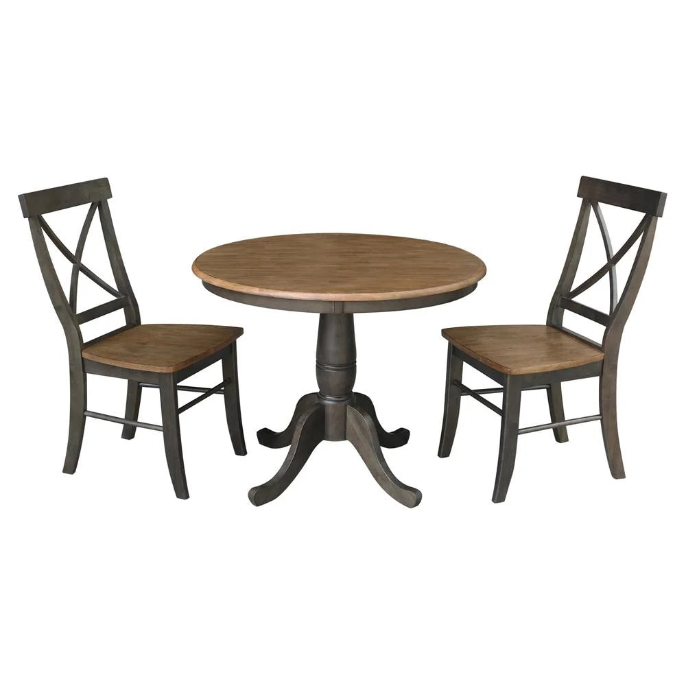 36" Round Wood Table with 2 X-Back Chairs 3 Piece Set Y842341