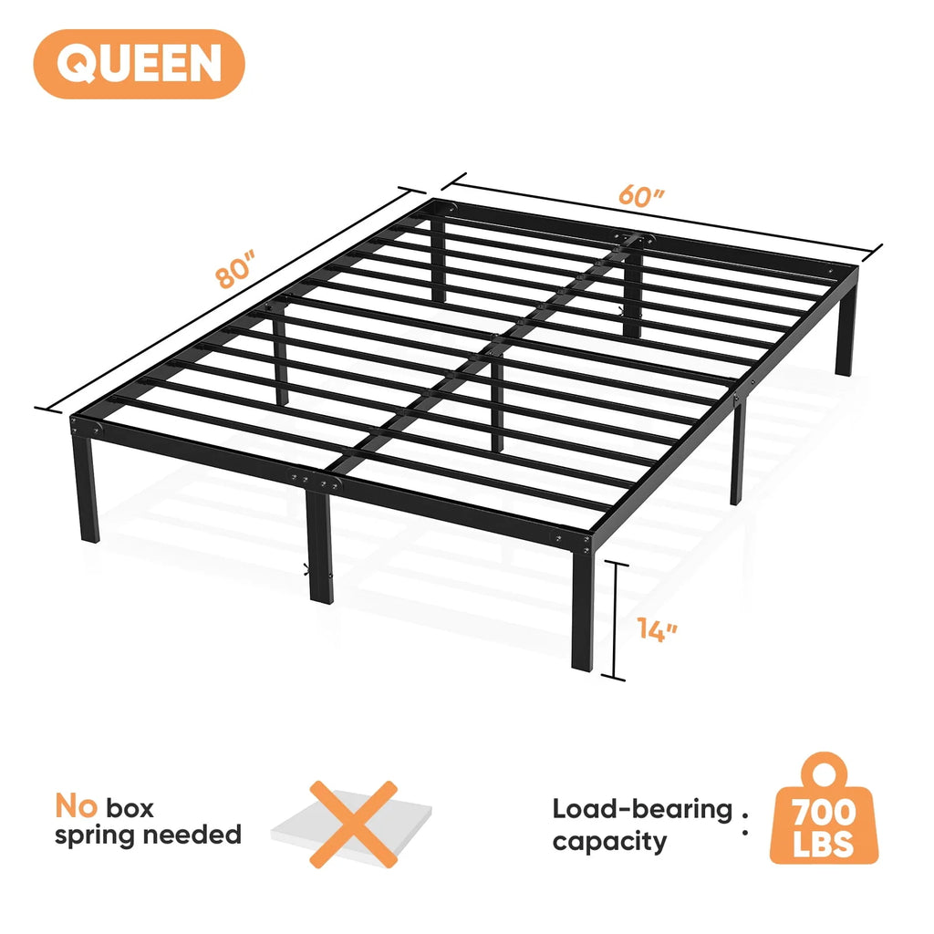 Queen Size Black Metal Platform Bed Frame L104