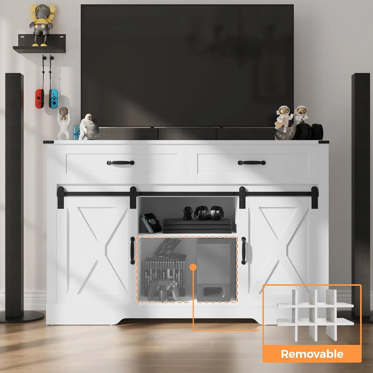 52" White Storage Cabinet with Wine Rack & Drawers O614423