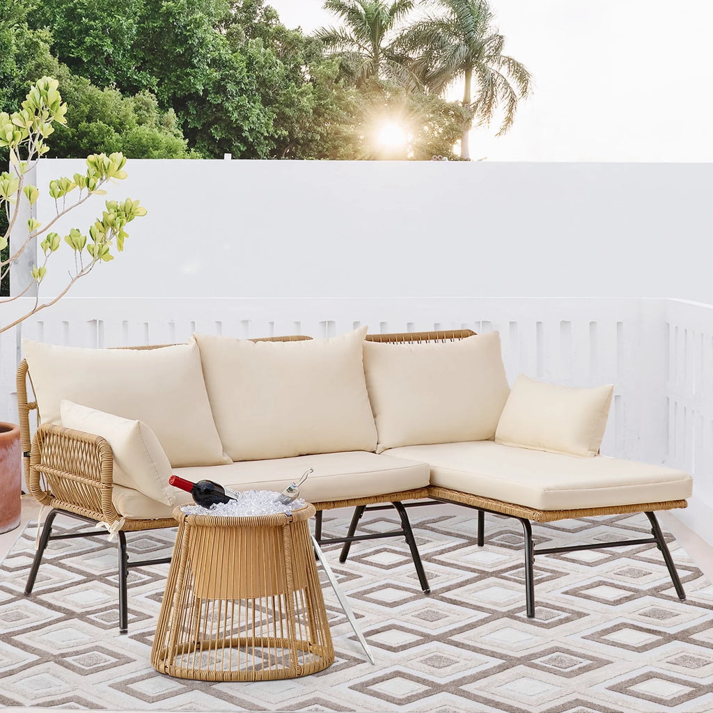 Beige Wicker Outdoor Sectional Sofa X521