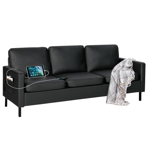 56" W Dark Grey Fabric Loveseat Sofa with 2 USB M3904