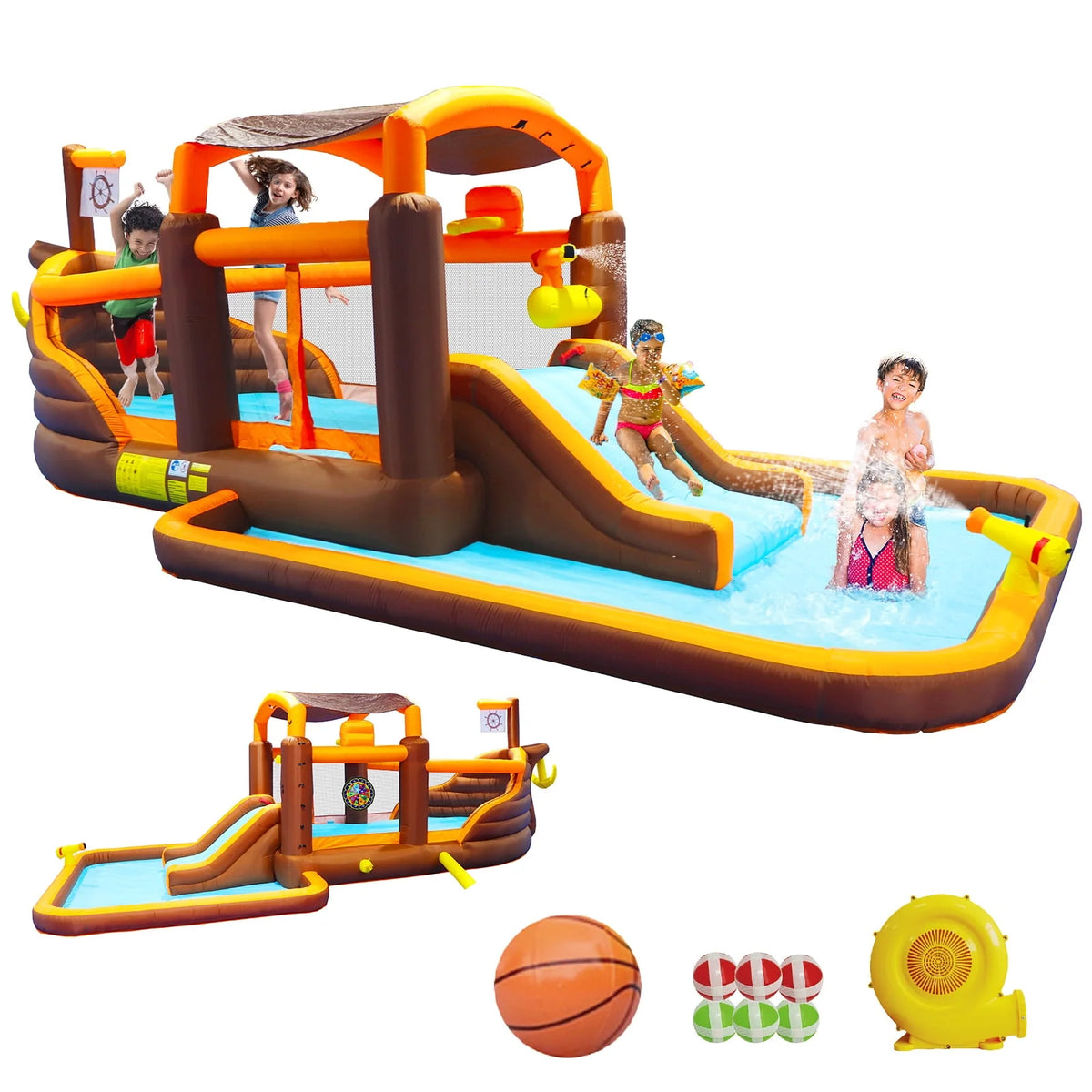 Inflatable Water Park with Splash Pool & Blower W3974