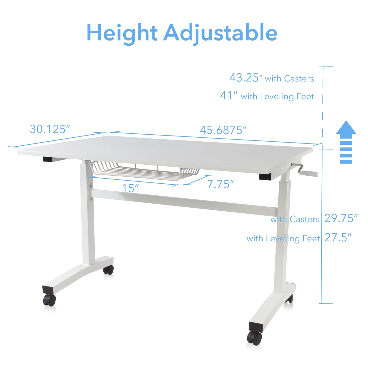 White Height Adjustable Sit Stand Desk with Casters Y433