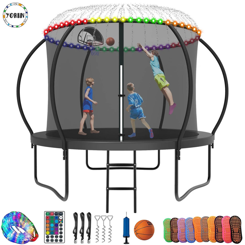 8FT Trampoline with Enclosure Net, Basketball Hoop, Ladder P53665