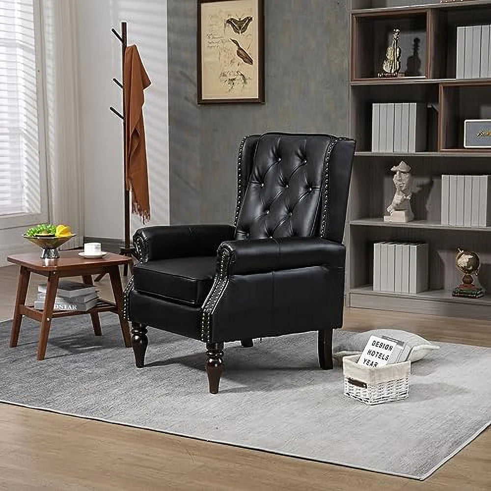 PU Leather Button Tufted Wing Back Accent Chair with Rubber Wood Legs Z94314