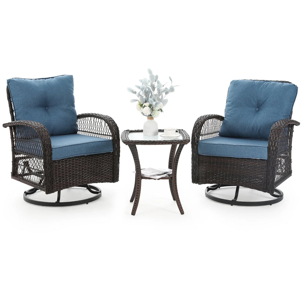 3 Pieces Patio Furniture Set with Glass Top Side Table Z2027