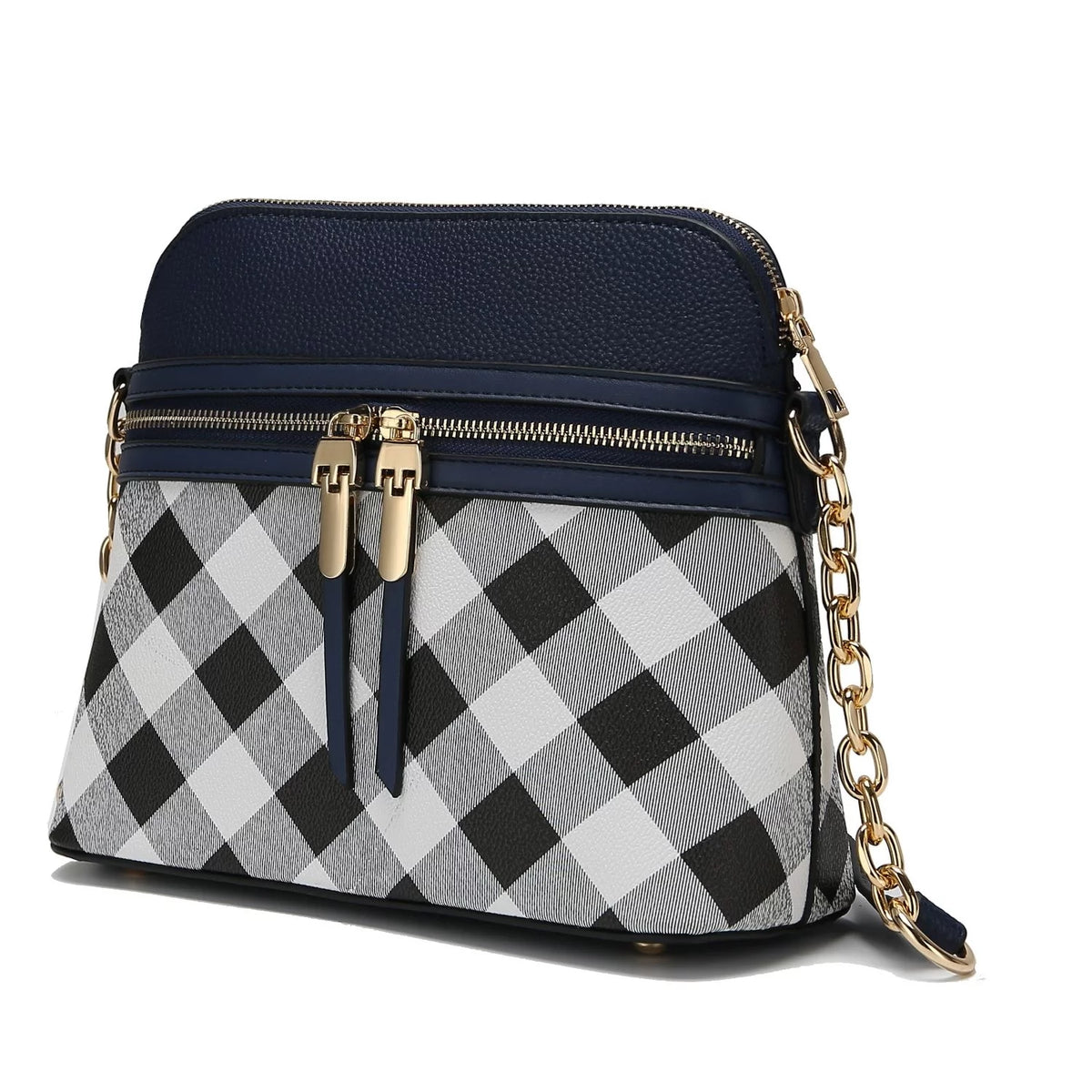 Navy Checkered Vegan Leather Crossbody Handbag K6796