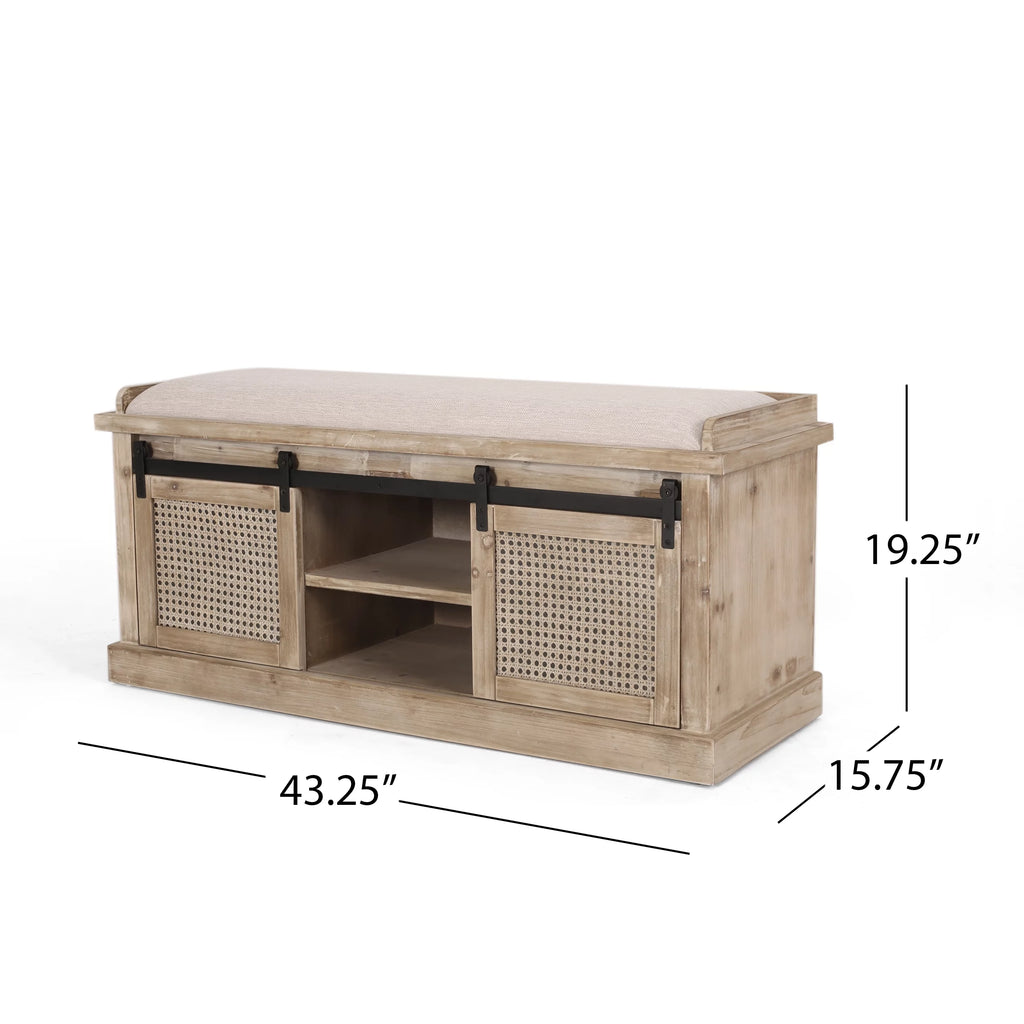 Rustic Storage Bench with Cushion U80725