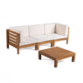Beige and Teak Acacia Wood Sofa and Table Set T220