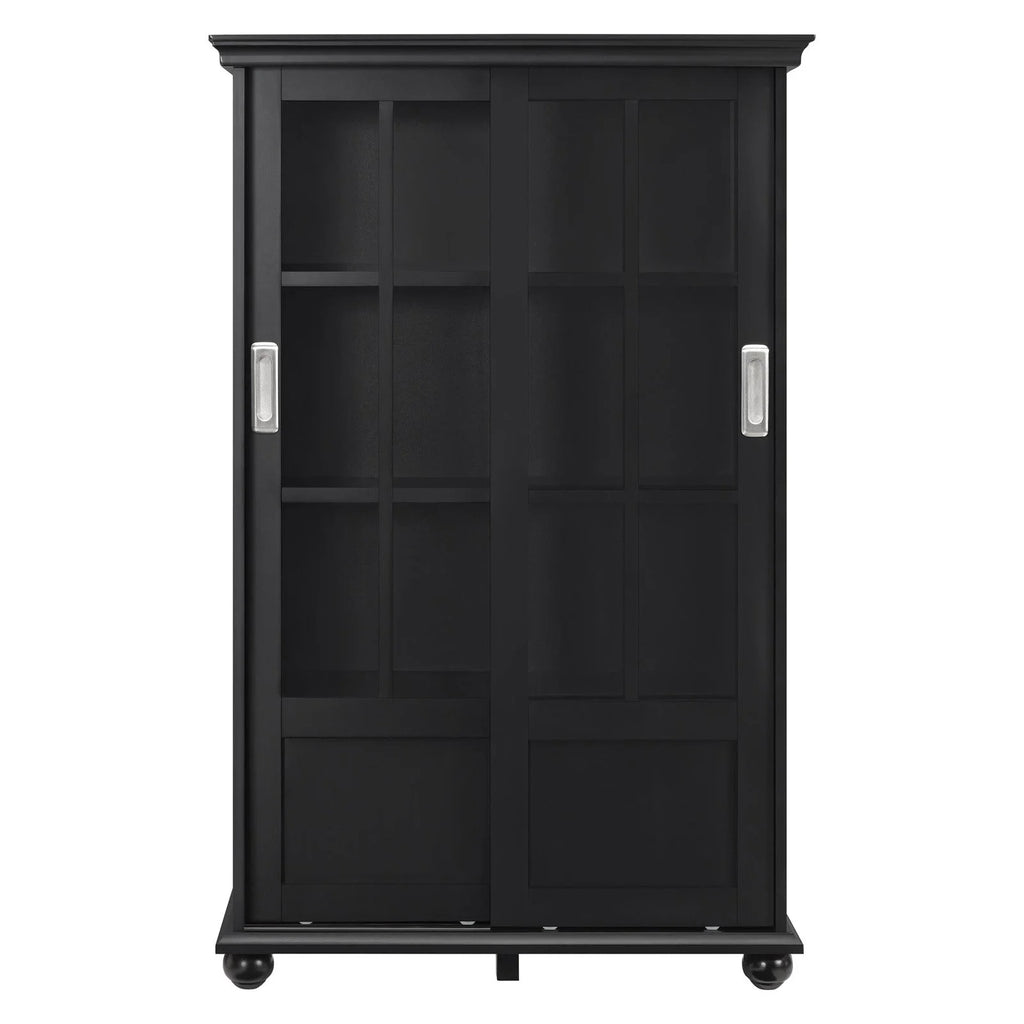 Black Bookcase with Sliding Glass Doors A406
