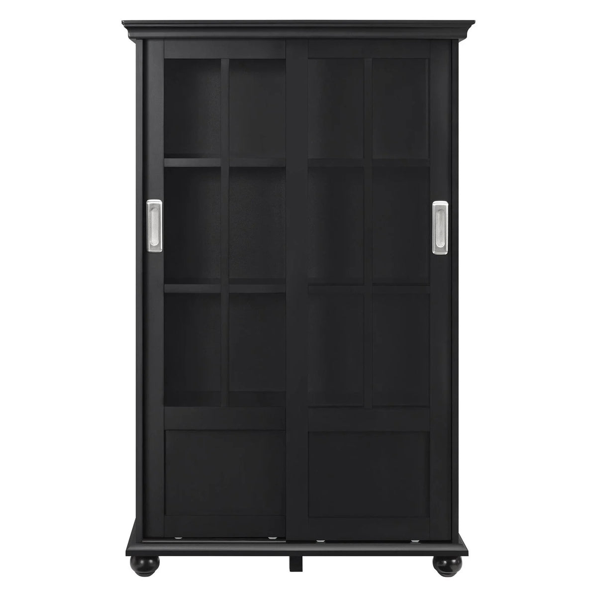 Black Bookcase with Sliding Glass Doors A406