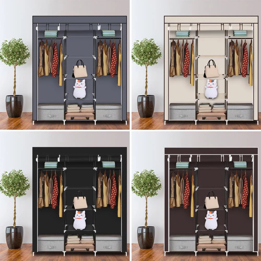 Black Fabric Wardrobe Closet Organizer W3358