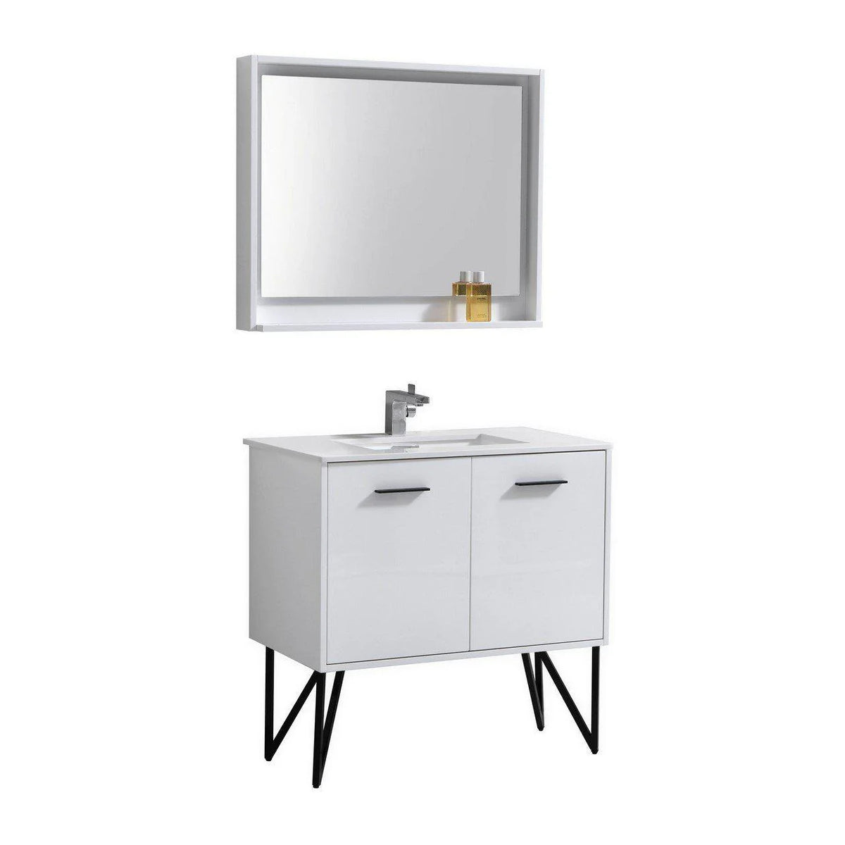 36 in. High Gloss White Bathroom Vanity with Quartz Countertop and Mirror D1253
