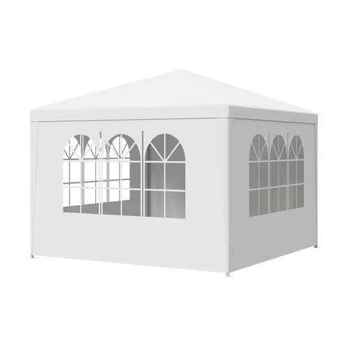 10 x 10' White Gazebo Canopy with 4 Removable Sidewalls H13429