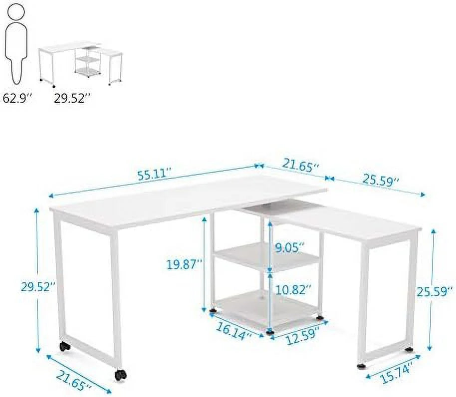 55 inch L-Shaped Corner Computer Desk with Shelves B3902