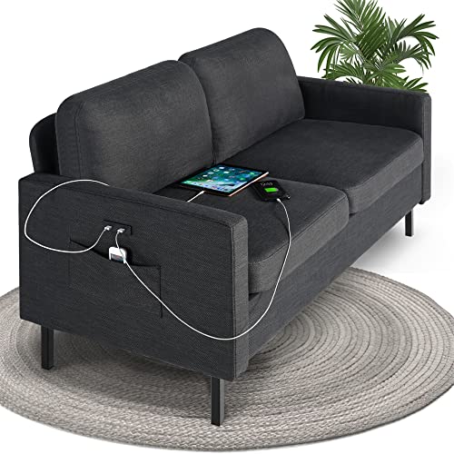 56" W Dark Grey Fabric Loveseat Sofa with 2 USB M3904