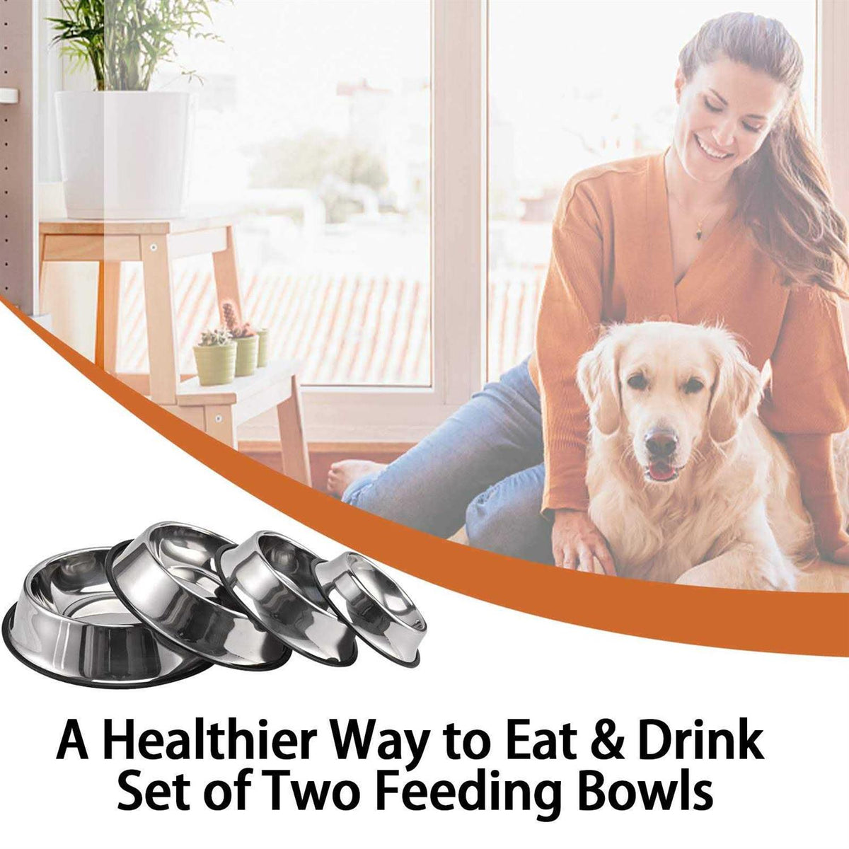 2 Packs Stainless Steel Dog Bowl with Anti-Skid Rubber Base J600818