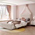 Twin Size Beige Linen Upholstered Metal Platform Bed with Storage Drawer U457
