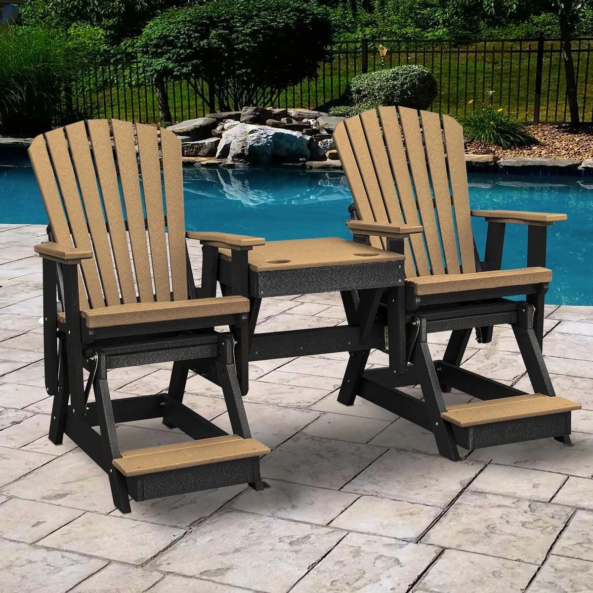 Cedar and Black Glider with Center Table Q950