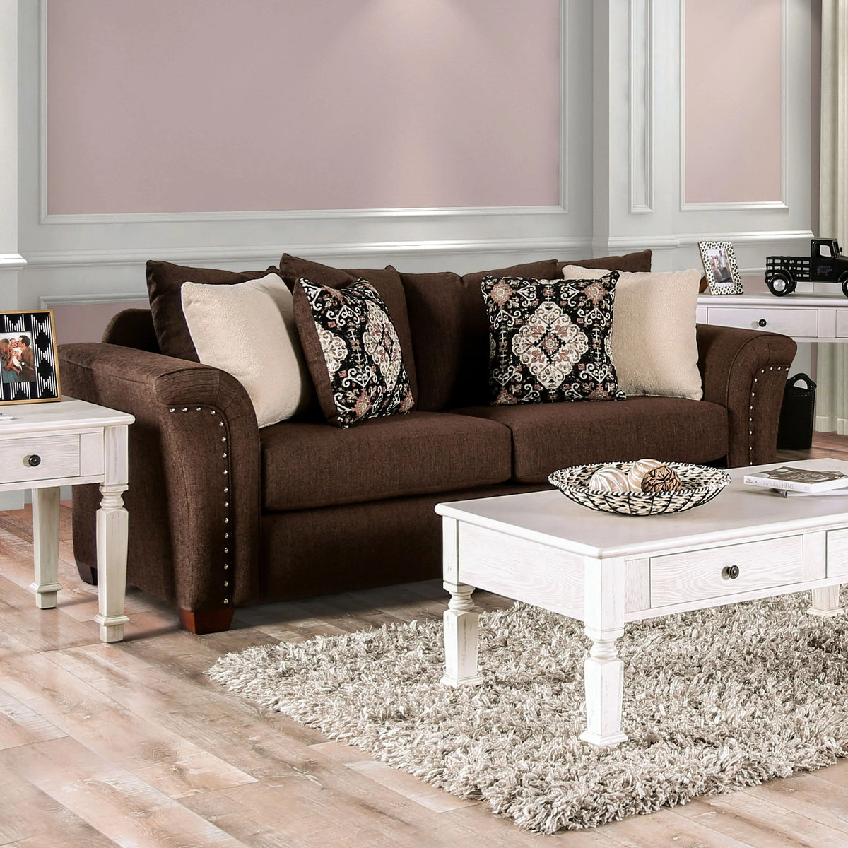 Traditional Fabric Upholstered 2-Piece Sofa Set G308