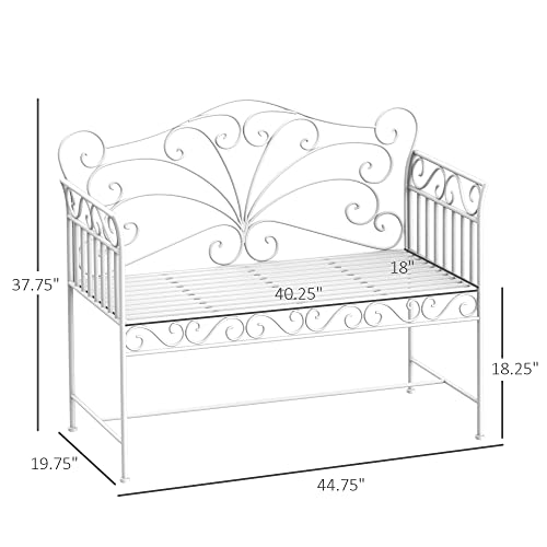Cream White Metal Garden Bench with Armrests U594705