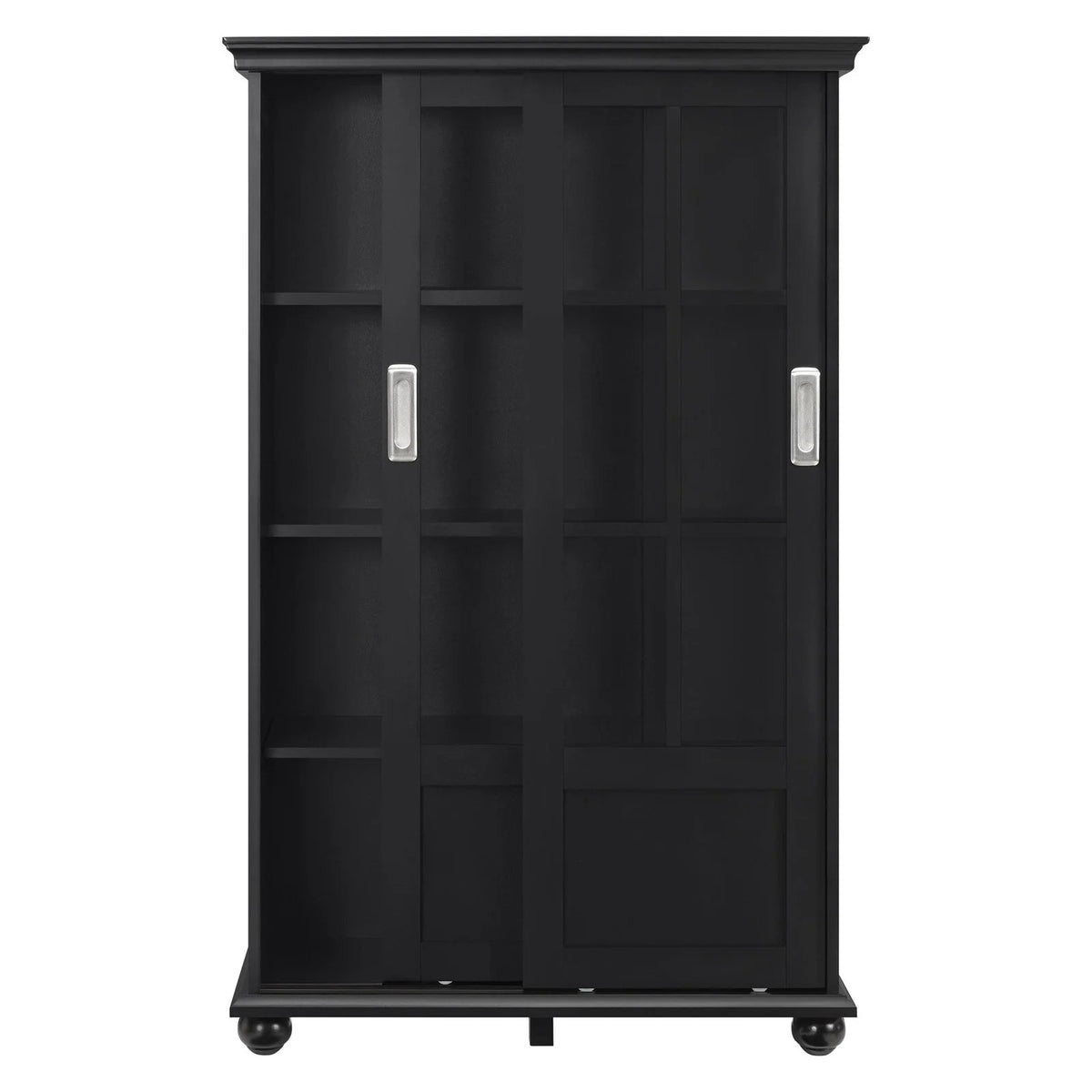 Black Bookcase with Sliding Glass Doors A406