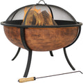Copper Raised Outdoor Fire Pit Bowl with Spark Screen - 32" O4473