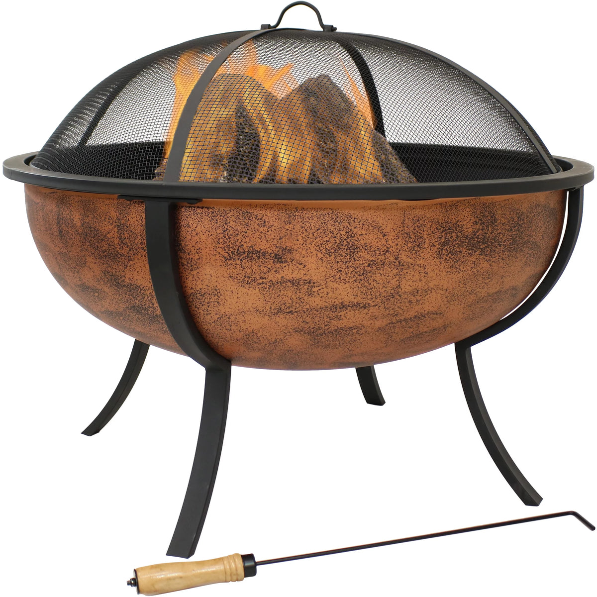 Copper Raised Outdoor Fire Pit Bowl with Spark Screen - 32" O4473